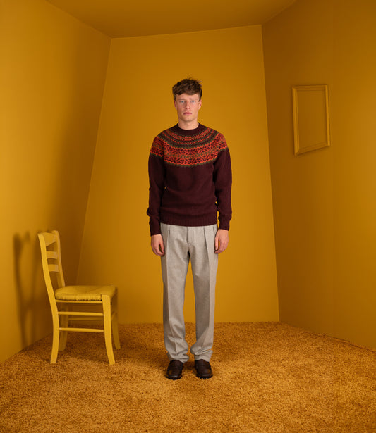 2 colour contrast crew neck sweater - Burgundy