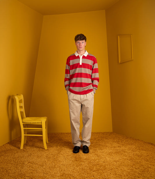 Block Stripe Knitted Rugby - Red & Camel