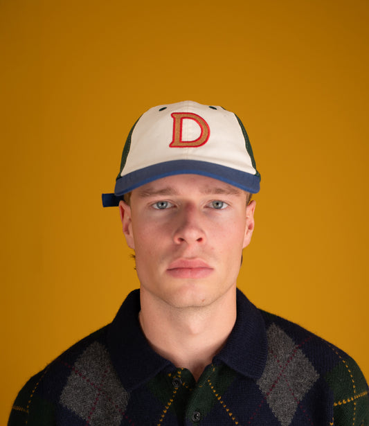 D Knitted Applique Baseball Cap - Ecru, Grn & Blue