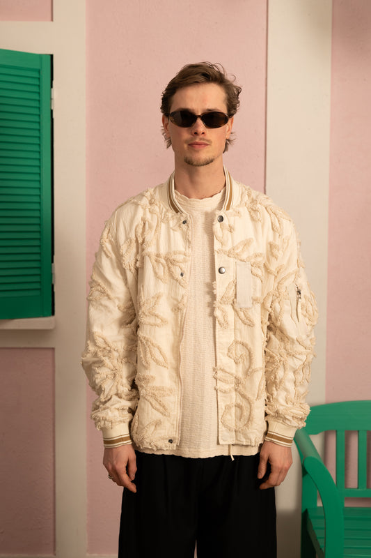 Ns Bomber jacket 3D flower - Ecru