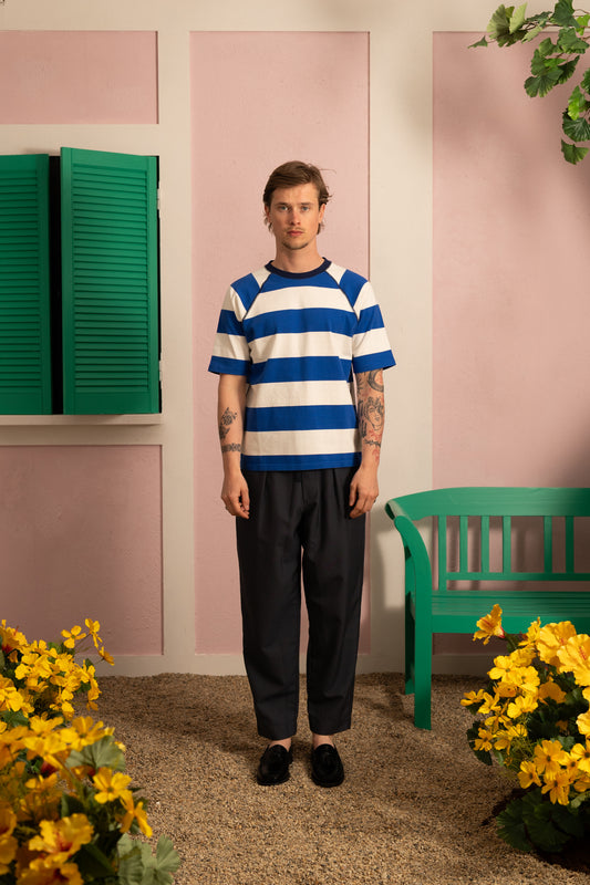 Block stripe raglan tee - White & blue