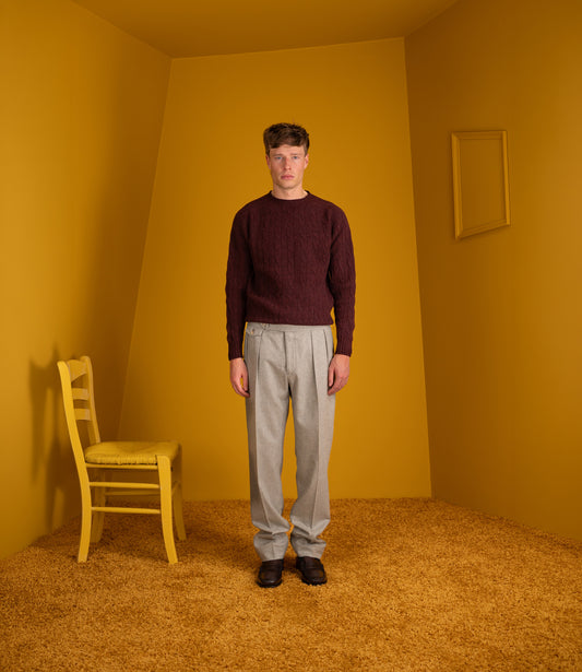 Pleated wool flannel trousers - Light grey