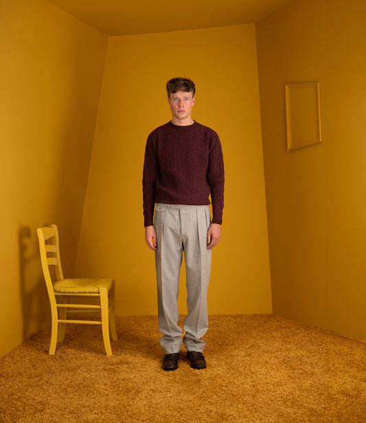 Soft cable crew neck sweater - Bordeaux