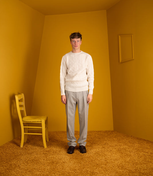 Soft cable crew neck sweater - Snow