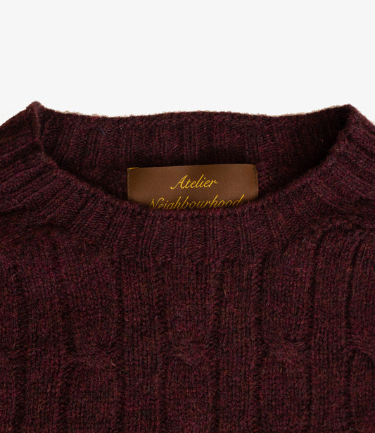 Soft cable crew neck sweater - Bordeaux