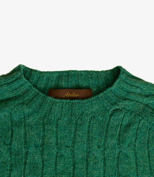 Soft cable crew neck sweater - Green