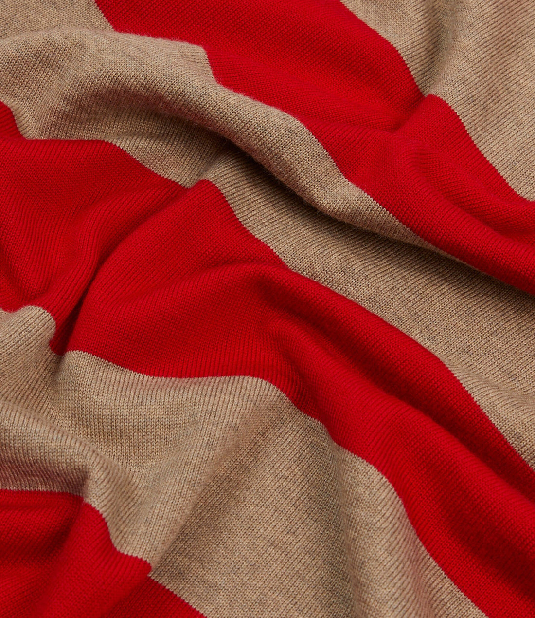 Pull rugby en maille à rayures color block - Rouge et Camel