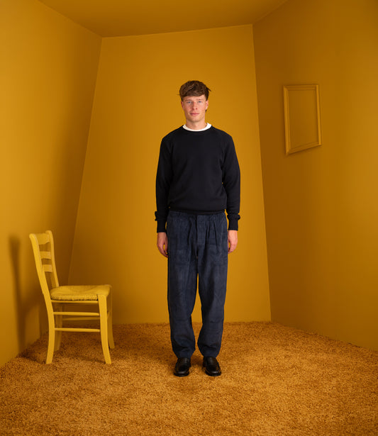 Pleated track pant cord - Navy