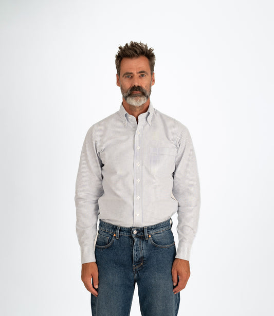 Ticking stripe button down oxford shirt - Blue