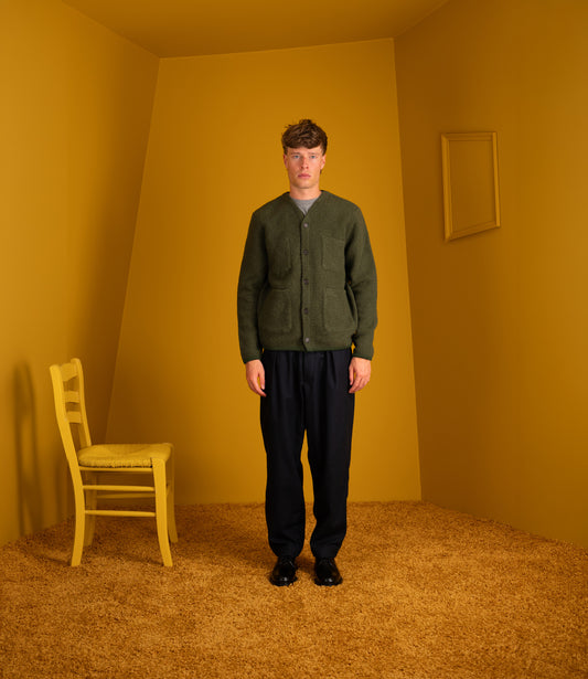 Wool fleece cardigan - Olive