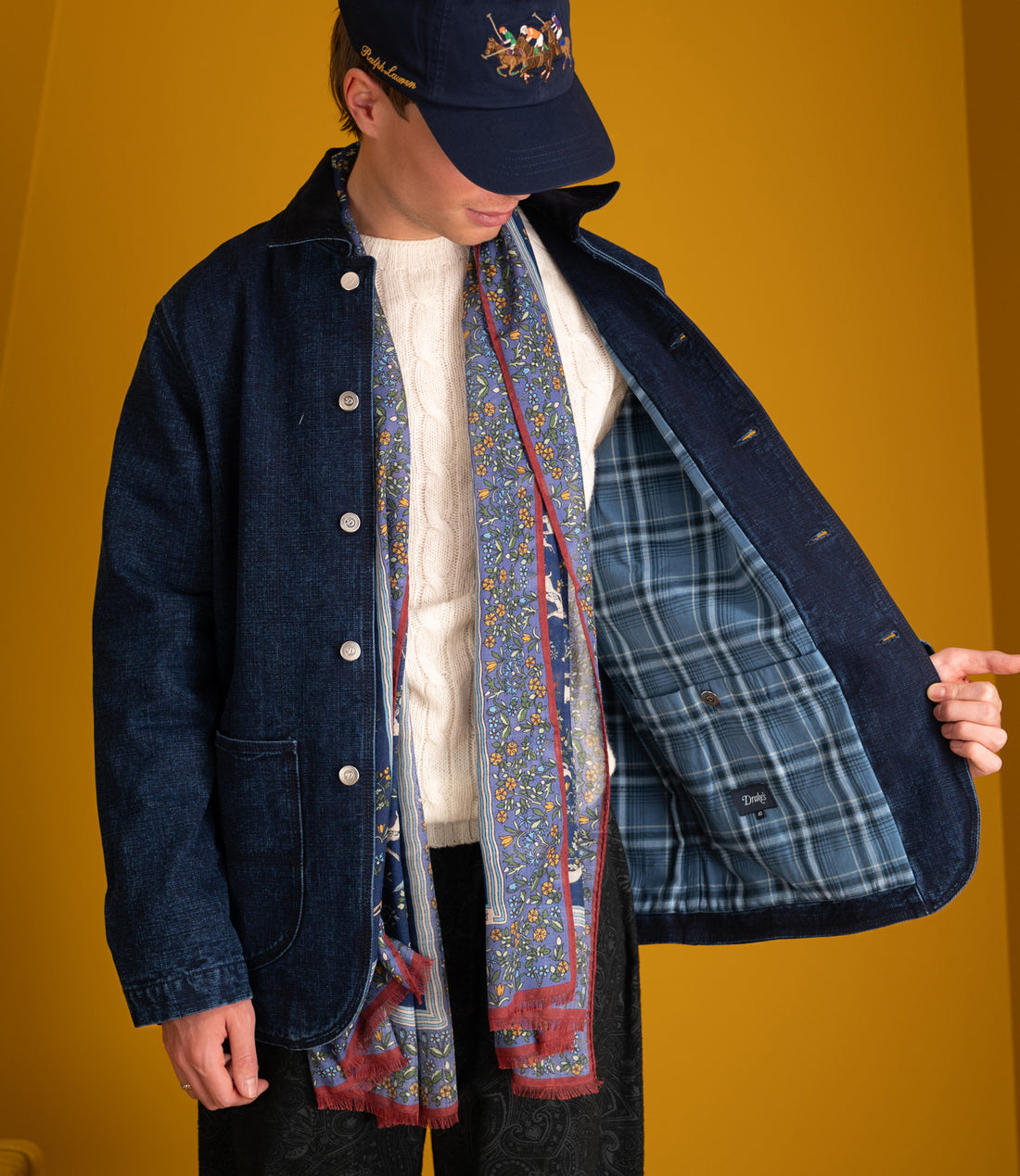 Archival Animals Wool-Silk Scarf - Navy & Blue