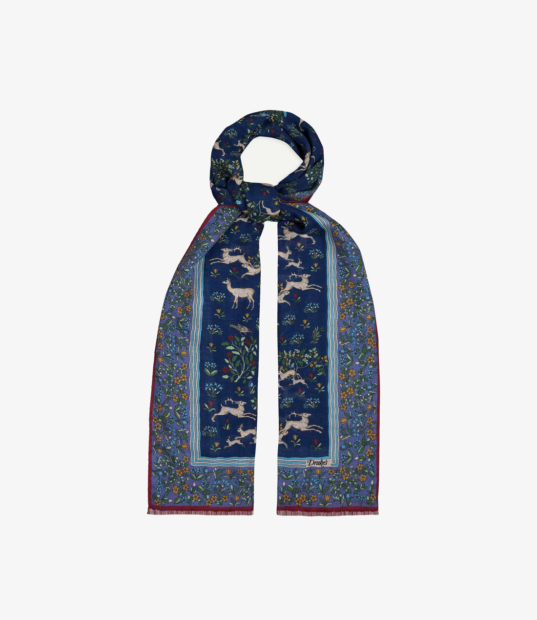 Archival Animals Wool-Silk Scarf - Navy & Blue