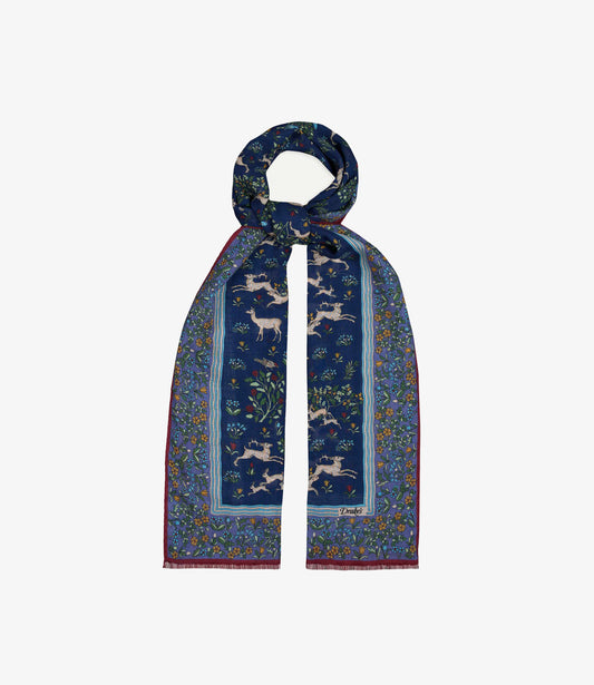 Archival Animals Wool-Silk Scarf - Navy & Blue