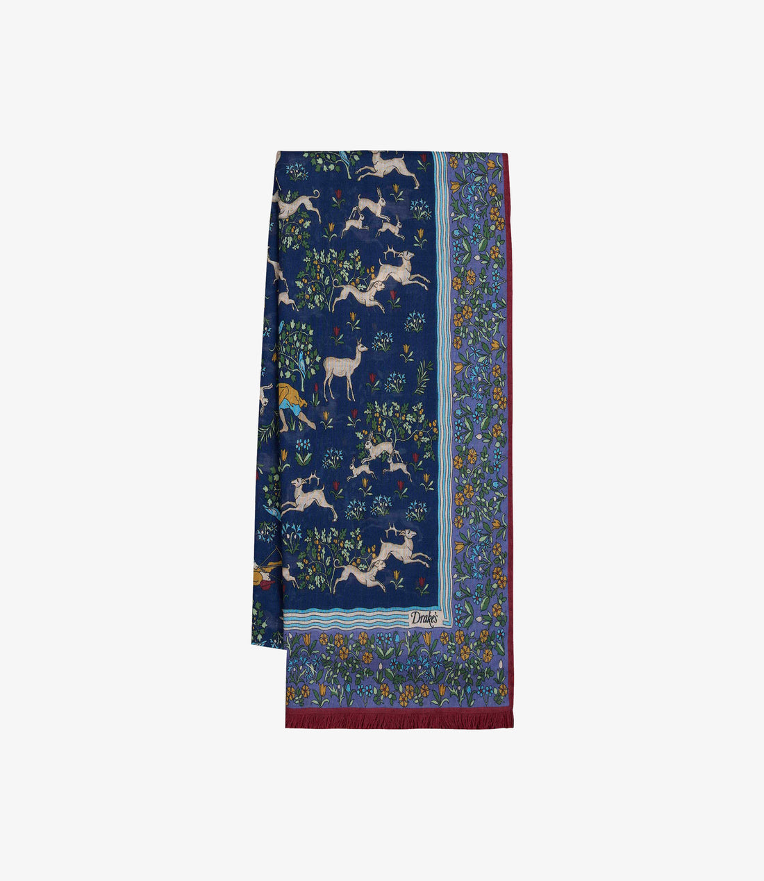 Archival Animals Wool-Silk Scarf - Navy & Blue