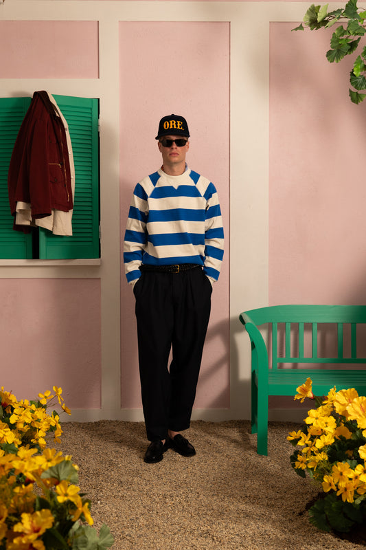 Striped Raglan Sweatshirt - Blue & Ant White