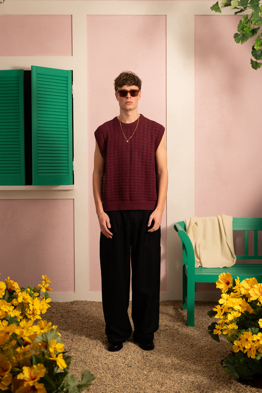 Tembe Knit Vest - Aubergine cotton boucle