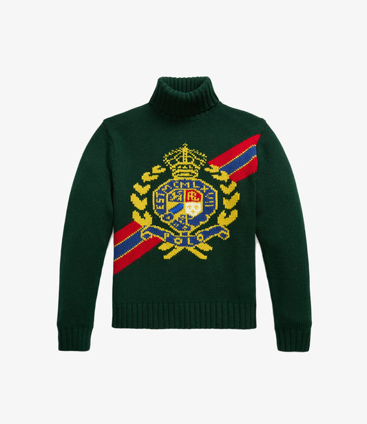 Roll-neck pullover holiday sweater - Olive green