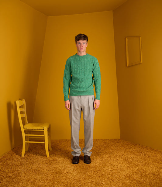 Soft cable crew neck sweater - Green