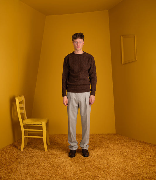 Soft cable crew neck sweater - Brown
