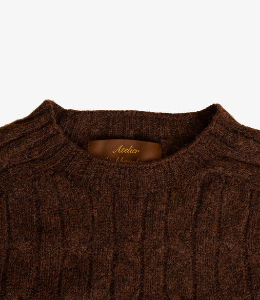 Soft cable crew neck sweater - Brown