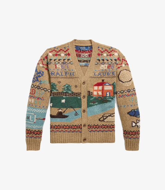 Sweater knit cardigan wool Scenic - Tan Multi