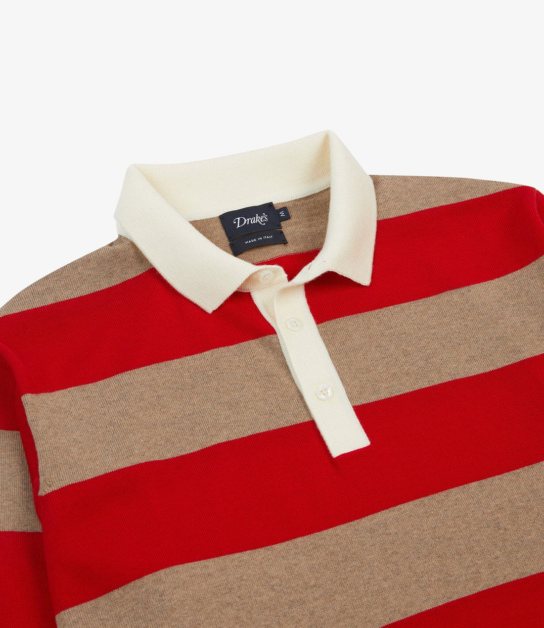 Pull rugby en maille à rayures color block - Rouge et Camel