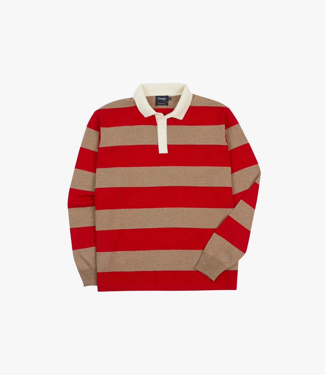 Pull rugby en maille à rayures color block - Rouge et Camel