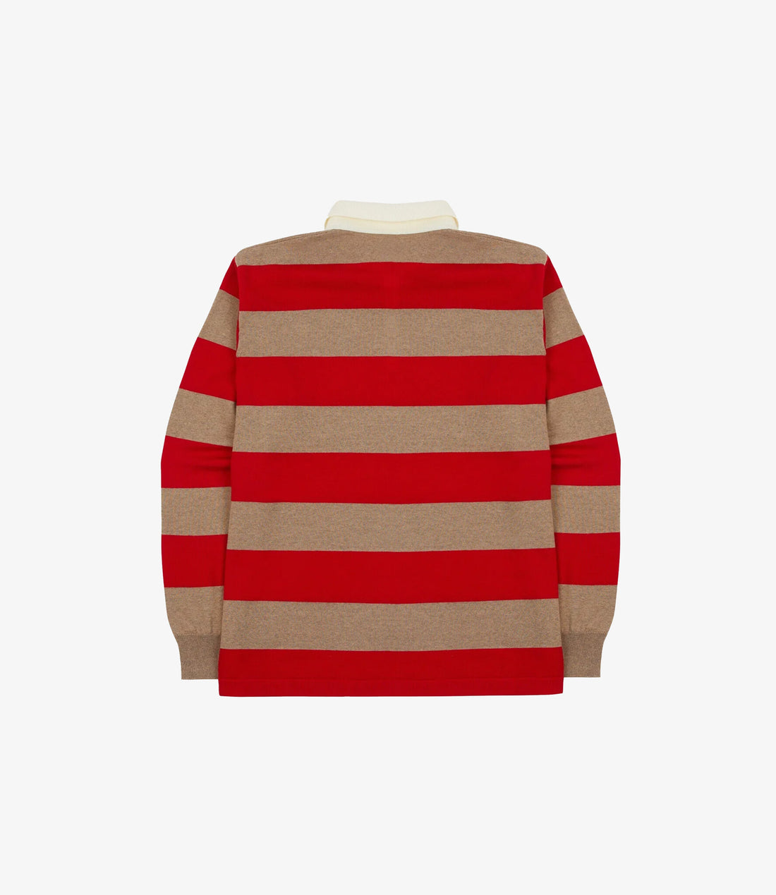 Pull rugby en maille à rayures color block - Rouge et Camel
