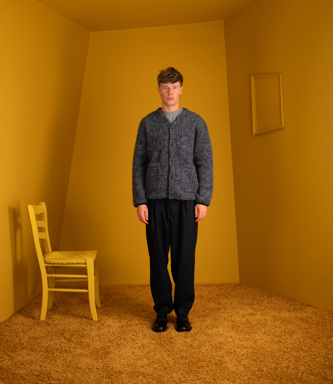 Cardigan losso mohair - Navy pale grey