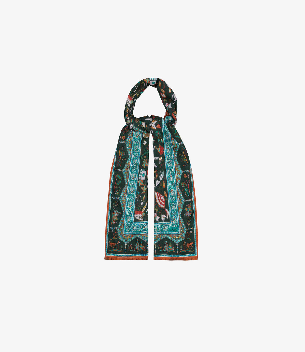 Classic moghul printed scarf - Green & blue