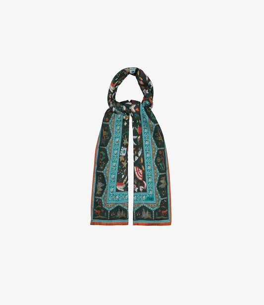 Classic moghul printed scarf - Green & blue