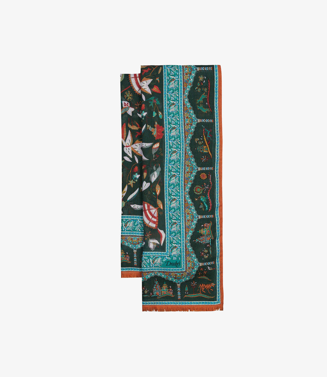 Classic moghul printed scarf - Green & blue