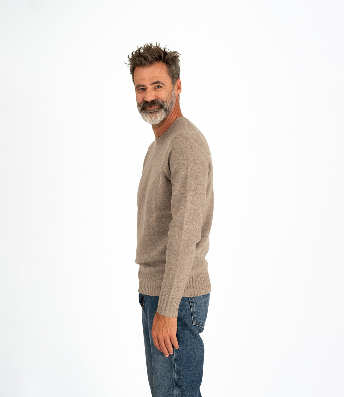 Pull ras-du-cou en laine et cachemire - Gris chiné