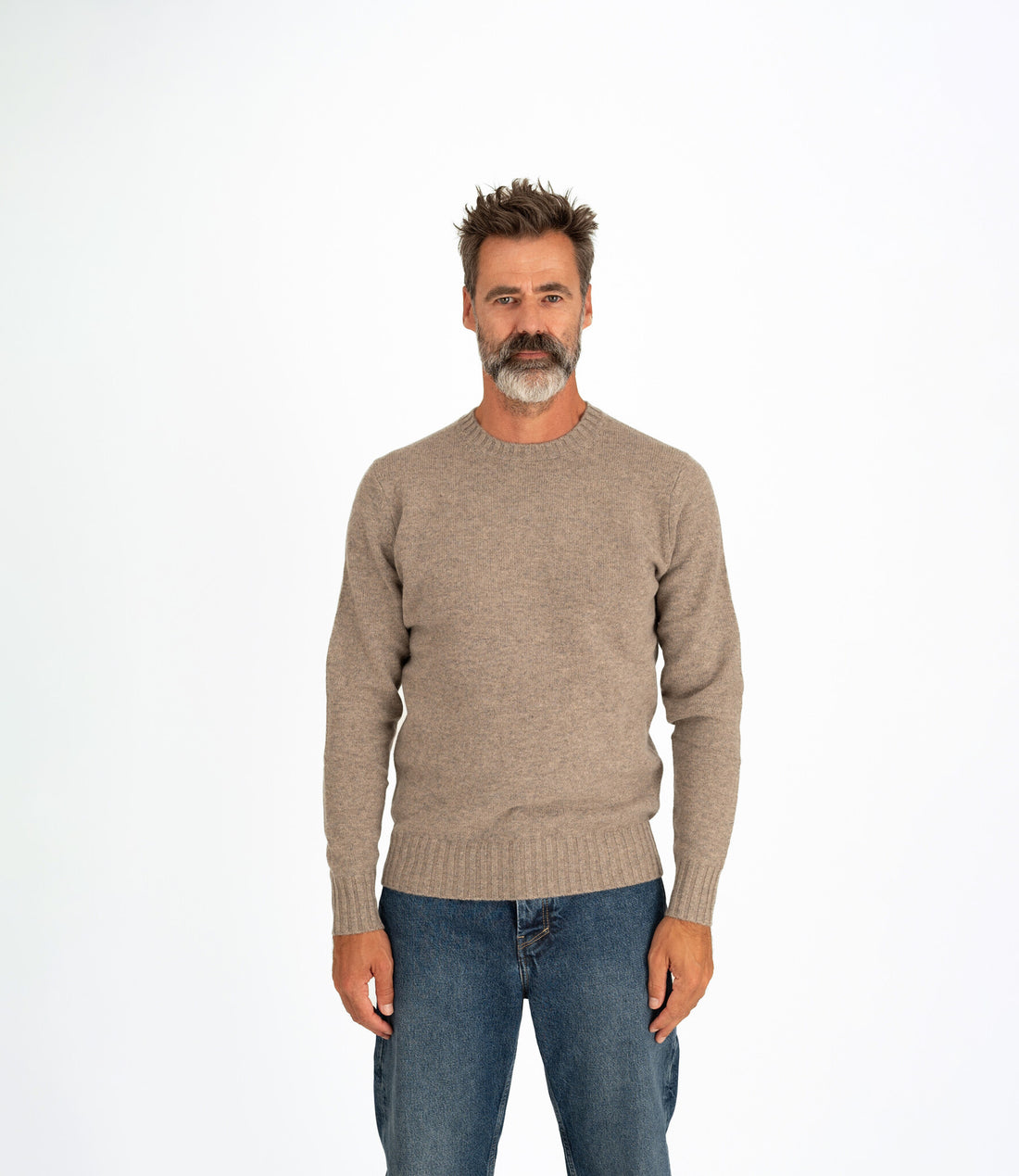 Pull ras-du-cou en laine et cachemire - Gris chiné