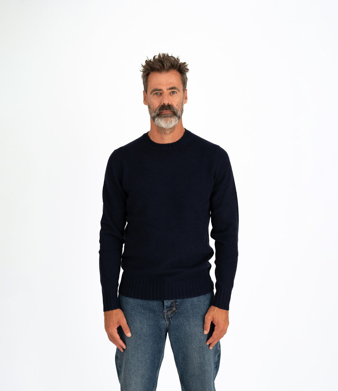 Rundhals-Pullover aus Wolle und Kaschmir – Marineblau