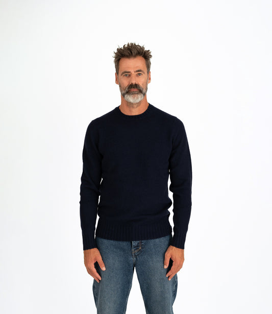 Pull col rond laine cachemire - Marine