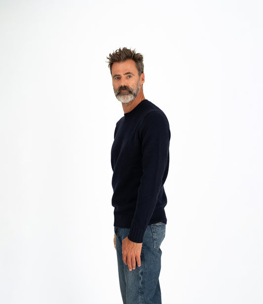 Pull col rond laine cachemire - Marine