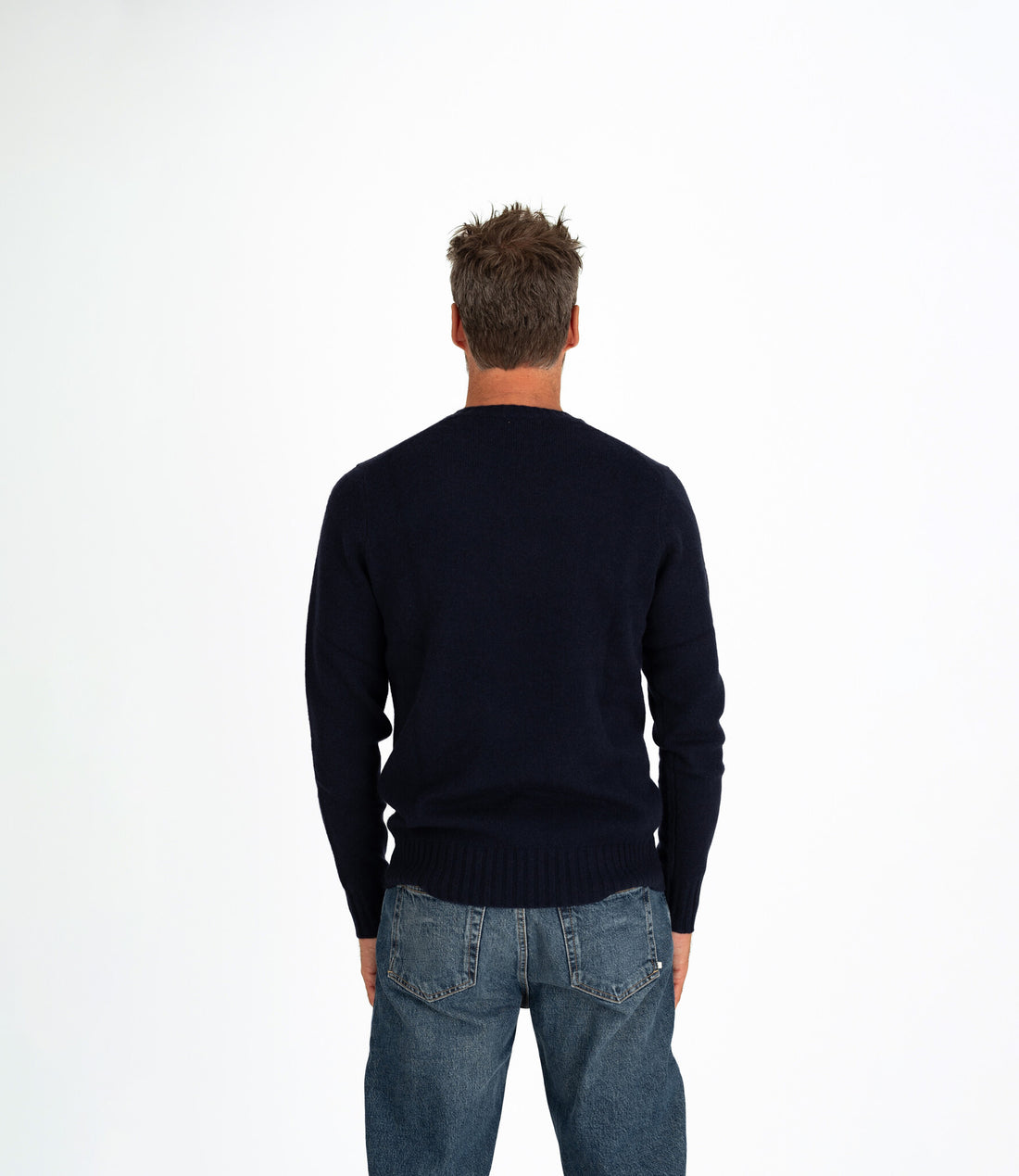 Rundhals-Pullover aus Wolle und Kaschmir – Marineblau