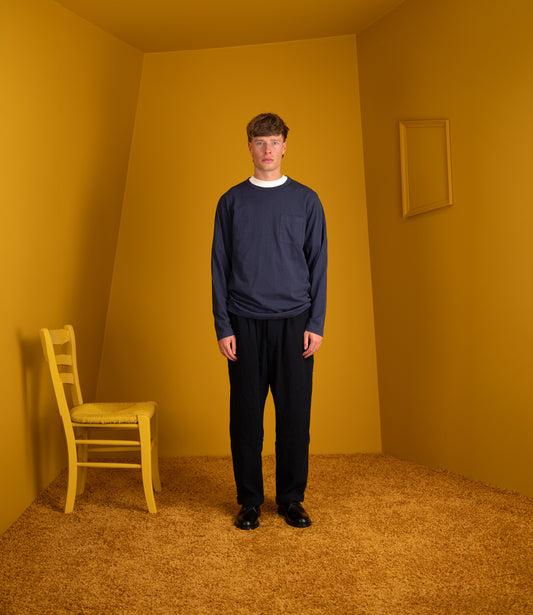 Heavy Duty Long Sleeve Tee Single Pocket - Navy