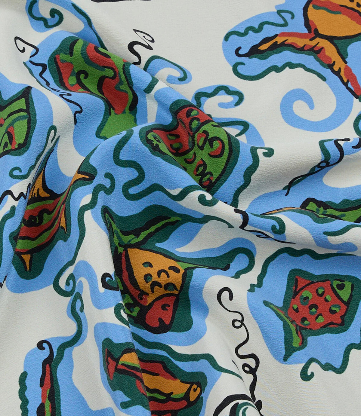 Fish Print Pocket Square - Ecru