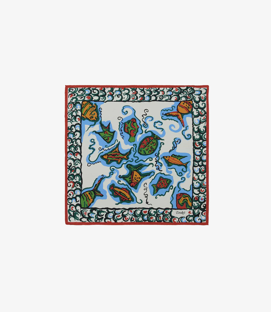 Fish Print Pocket Square - Ecru