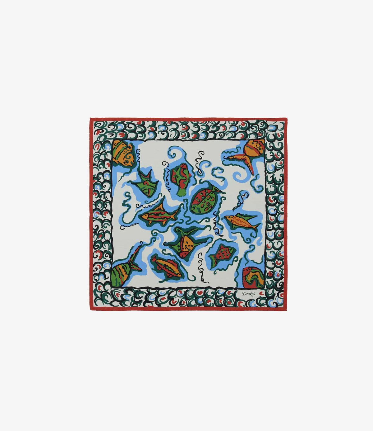Fish Print Pocket Square - Ecru