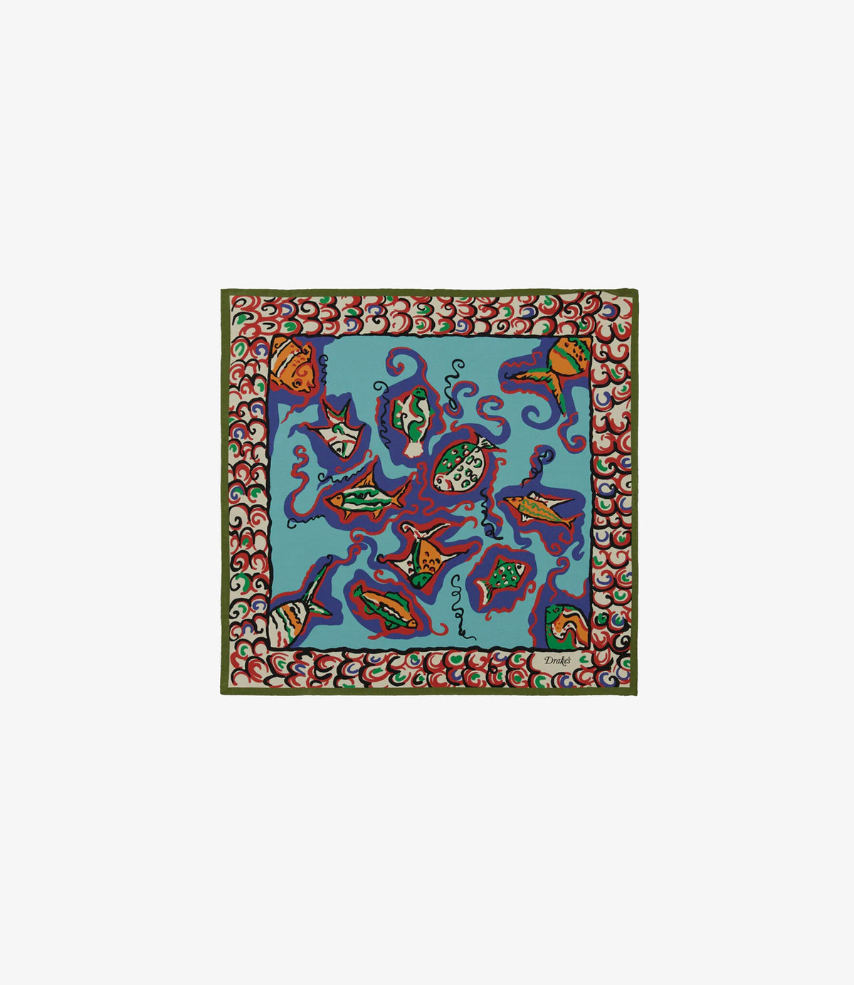 Fish Print Pocket Square - Teal