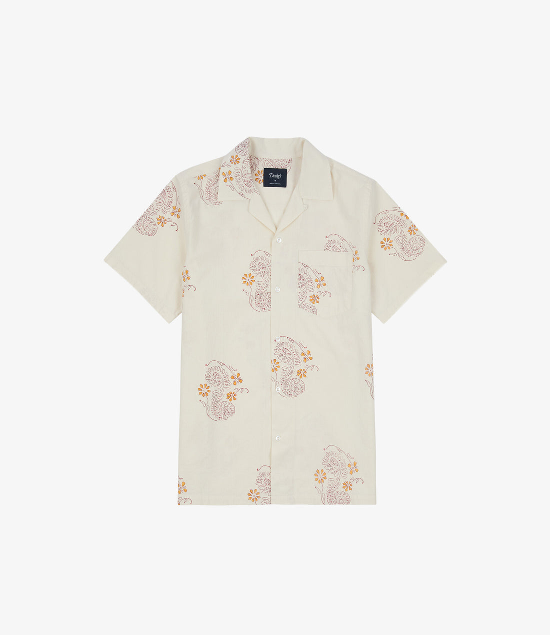 Floral Blk Print SS Camp Collar - Off W/Burg