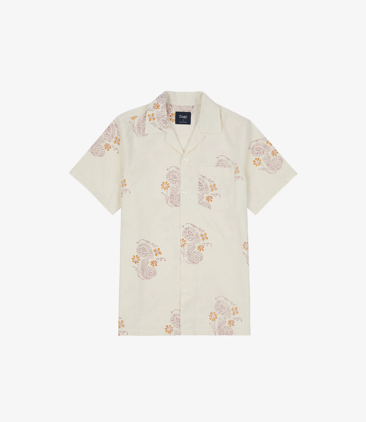 Floral Blk Print SS Camp Collar - Off W/Burg