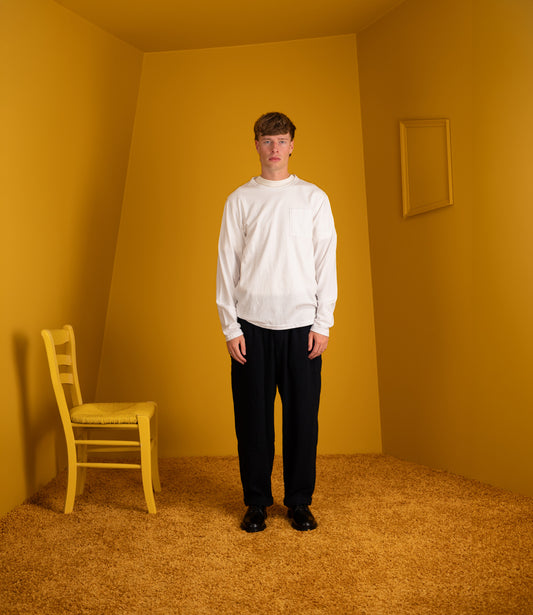 Heavy Duty Long Sleeve Tee Single Pocket - White