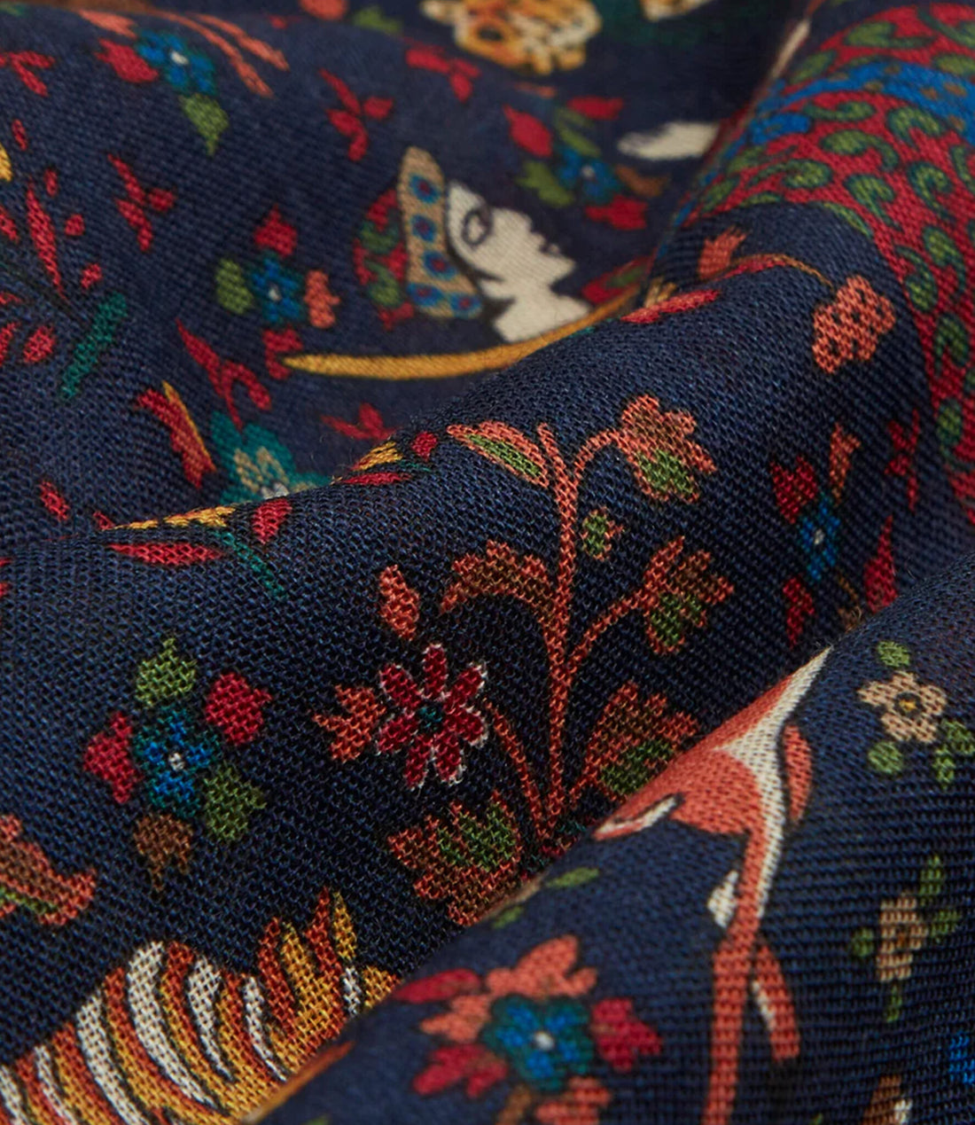 Moghal garden wool-silk scarf - Navy