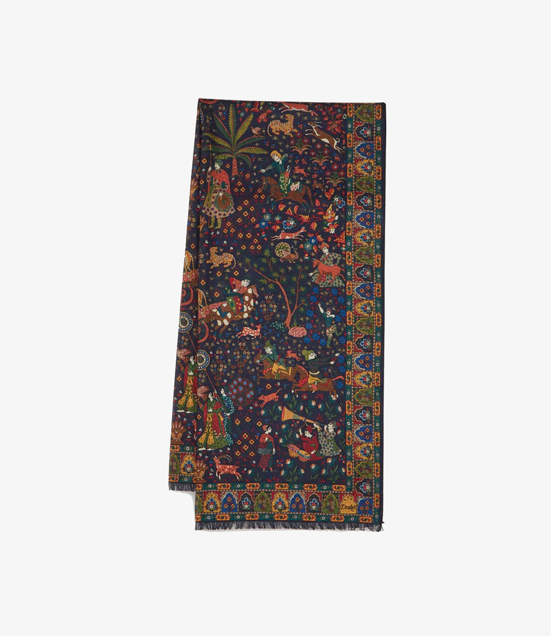 Moghal garden wool-silk scarf - Navy