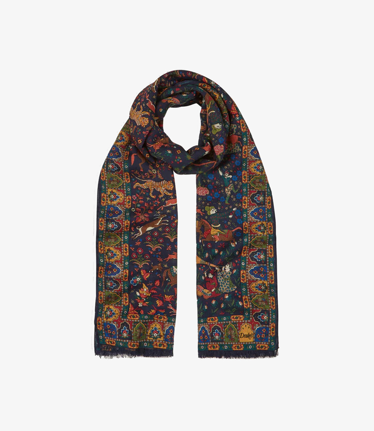 Moghal garden wool-silk scarf - Navy
