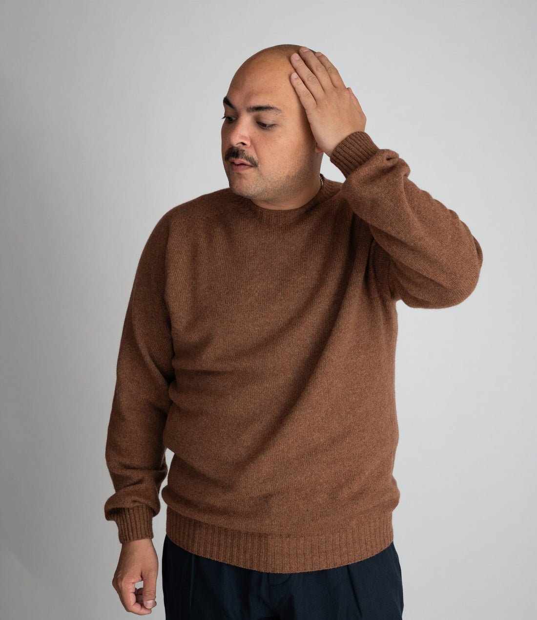 Crew neck 100% super fine lambswool - Chocolate